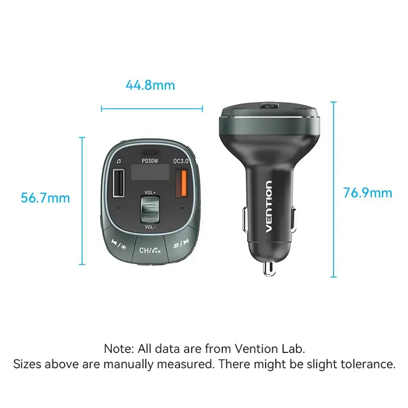 Automobilinis kroviklis Vention 3 prievadų USB (USB-C + 2× USB-A) 30W/18W/5W juodas
