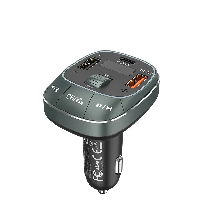 Automobilinis kroviklis Vention 3 prievadų USB (USB-C + 2× USB-A) 30W/18W/5W juodas