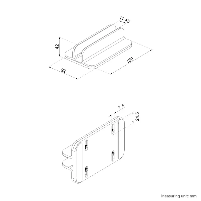 Laptop holder Neomounts NSLS300Sidabrinė 11–17 inch aluminium, height 0–42 mm, width 0–150 mm, depth 0–92 mm, Sidabrinė