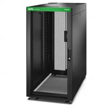 APC Easy Rack, 24U, juoda, su stogu, ratukais, kojelėmis, 4 laikikliais ir šoninėmis plokštėmis, be dugno, 1198A x 600P x 1200G mm