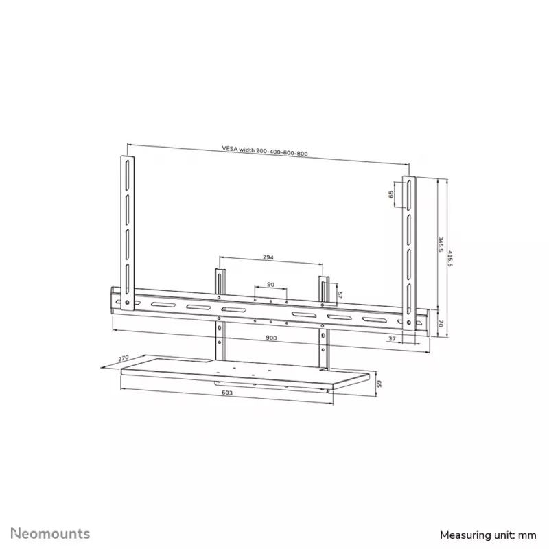 Lentyninis klaviatūros rinkinys Neomounts AV40-500BL 43–110 colių ekranams, VESA iki 600x400, maks. apkrova 2,5 kg, 900×279×640 mm