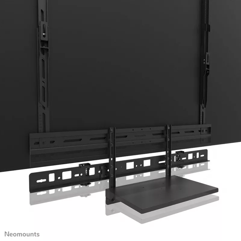 Videobar ir nešiojamojo kompiuterio lentynos rinkinys Neomounts AV60-500BL 43–110 colių ekranams, VESA iki 600x400, maks. apkrova 8 kg, plotis 900 mm