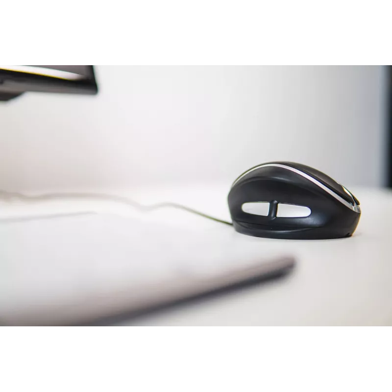 BakkerElkhuizen Oyster Wired pelė, ambidekstrinė, vertikalaus dizaino, lazerinė, USB Type-A, 1200 DPI, juoda, sidabrinė