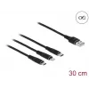 USB įkrovimo laidas DeLOCK 3 in 1 Type-A į Lightning Micro USB USB Type-C 30 cm juodas