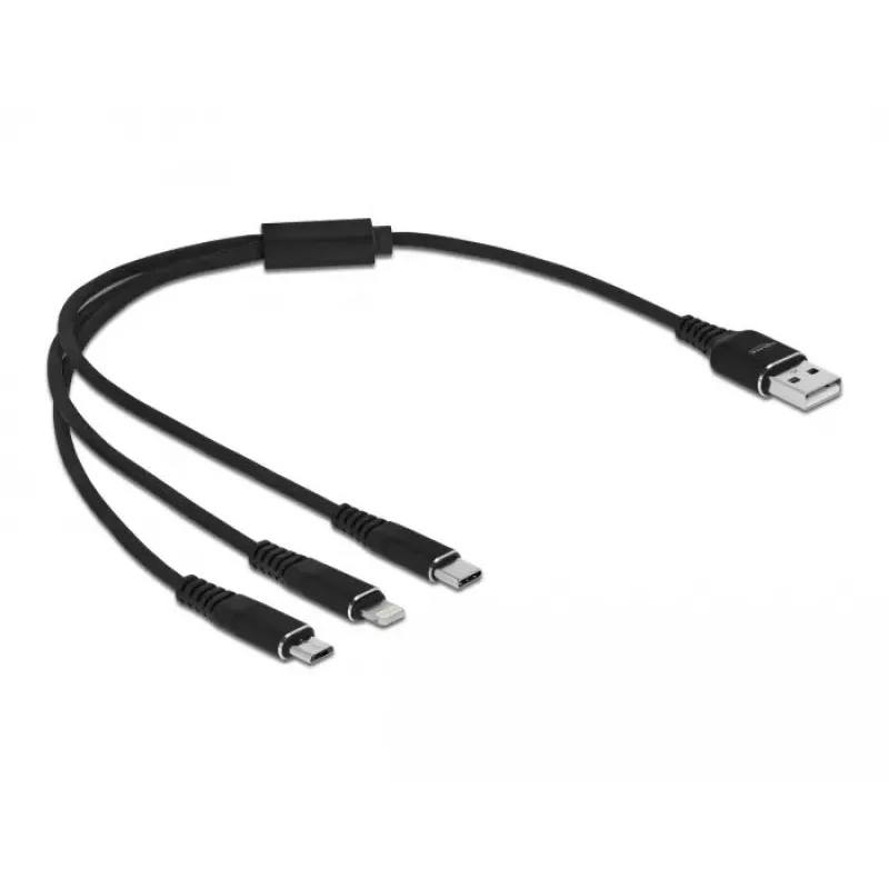 USB įkrovimo laidas DeLOCK 3 in 1 Type-A į Lightning Micro USB USB Type-C 30 cm juodas