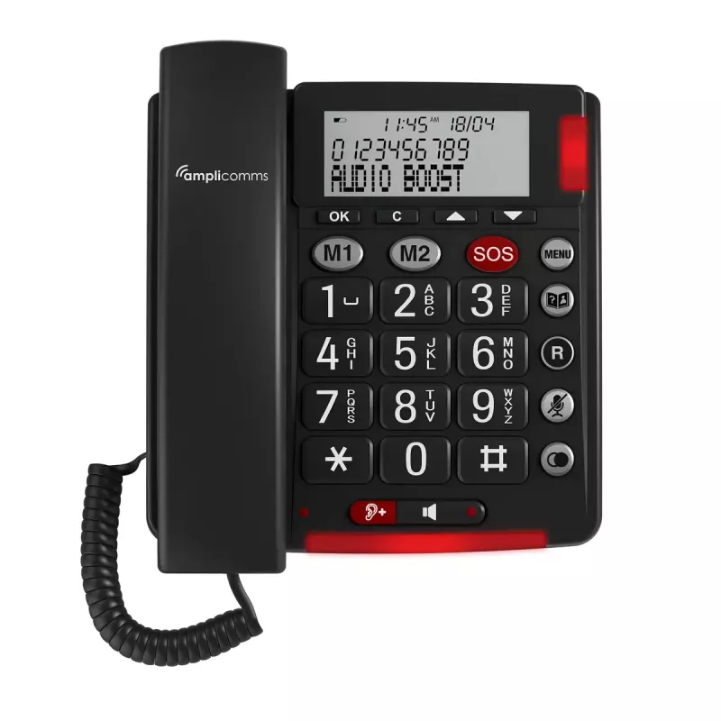 Analoginis telefonas amplicomms BigTel 50 Alarm Plus su skambintojo ID, tamsiai pilkas