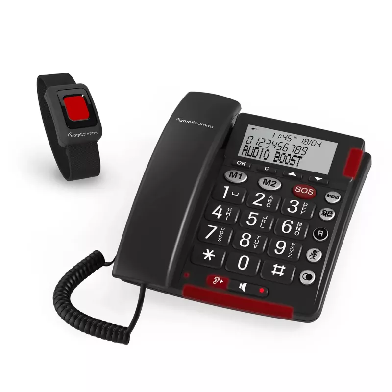 Analoginis telefonas amplicomms BigTel 50 Alarm Plus su skambintojo ID, tamsiai pilkas