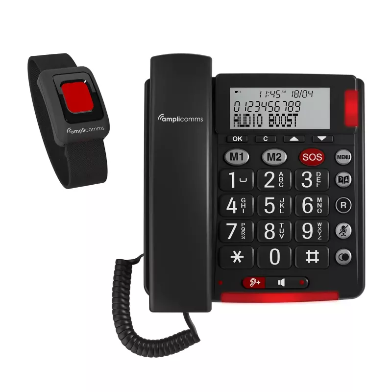 Analoginis telefonas amplicomms BigTel 50 Alarm Plus su skambintojo ID, tamsiai pilkas