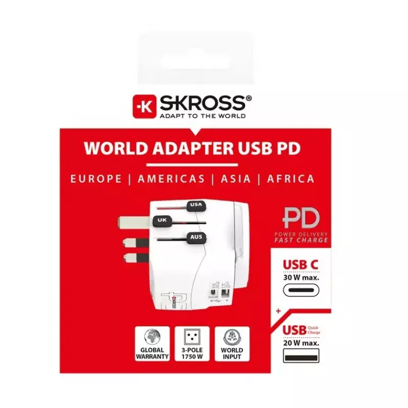 Maitinimo kištuko adapteris Skross 61663 universalus baltas 100–250 V 2,4 A USB
