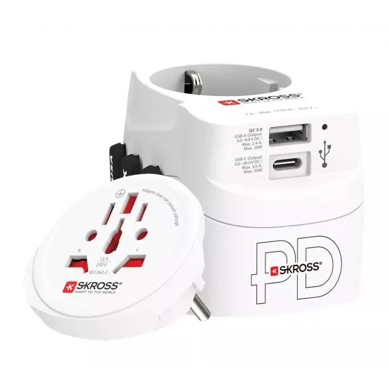 Maitinimo kištuko adapteris Skross 61663 universalus baltas 100–250 V 2,4 A USB