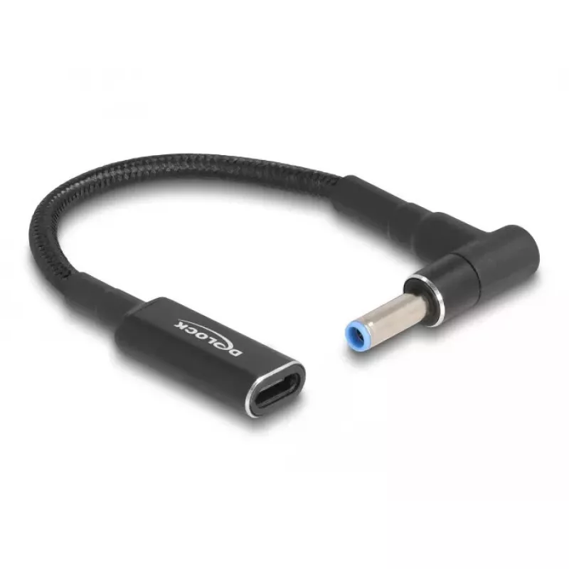 Adapterio laidas DeLOCK USB Type-C lizdas į HP 4,5 x 3,0 mm kištuką 90° kampuotas 15 cm