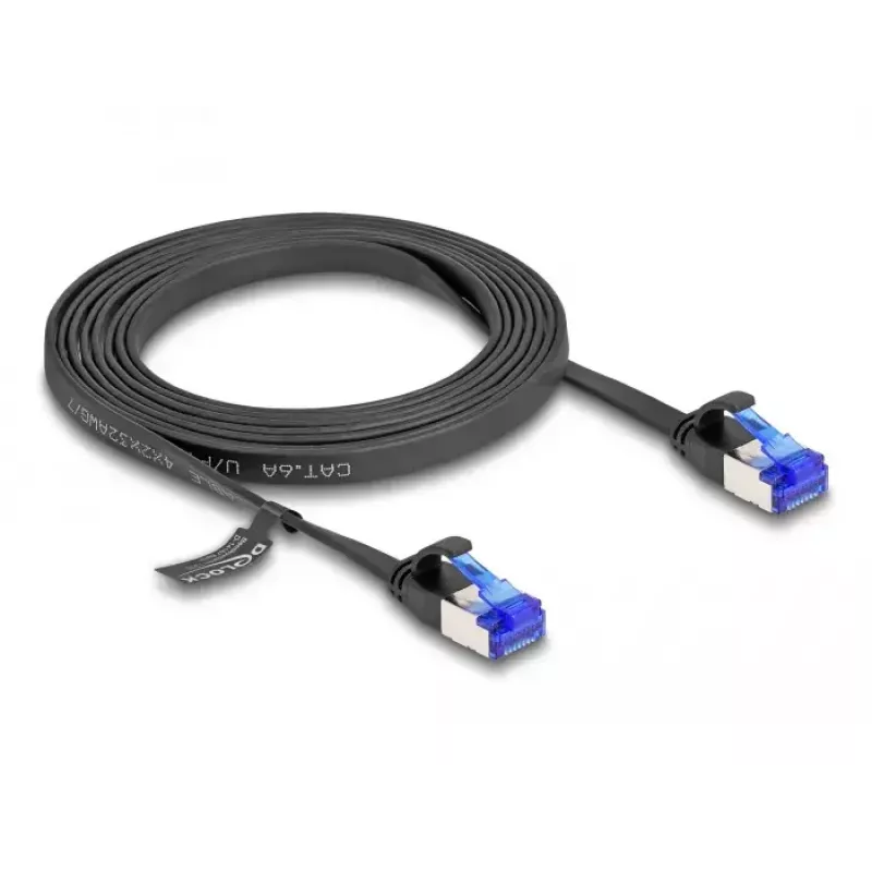 Tinklo laidas DeLOCK RJ45 plokščias komutacinis kabelis kištukas–kištukas Cat.6A 2 m juodas