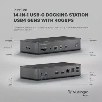 Nešiojamojo kompiuterio dokas PureLink VL-D200 laidinis pilkas USB maitinimo tiekimas HDMI 2.0