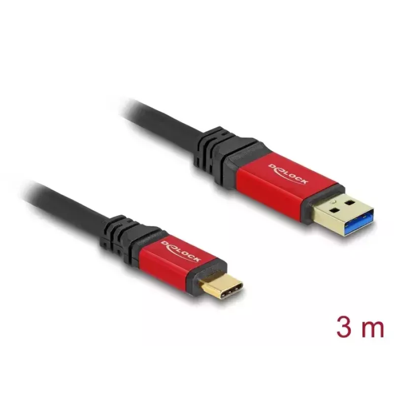 USB kabelis DeLOCK 80619 Type-A į Type-C 10 Gbps 3 m raudonas metalinis