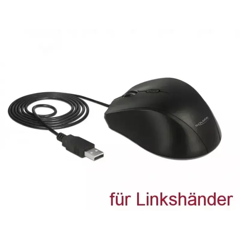 Pelė MITEL DeLOCK 12548 kairiarankiams USB Type-A optinė 2400 DPI 5 mygtukų juoda