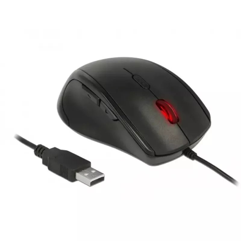Pelė MITEL DeLOCK 12548 kairiarankiams USB Type-A optinė 2400 DPI 5 mygtukų juoda