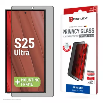 Displex privatumo ekrano apsauga (10H), skirta „Samsung Galaxy S25 Ultra“, ekologiškas montavimo rėmelis, privatumo filtras