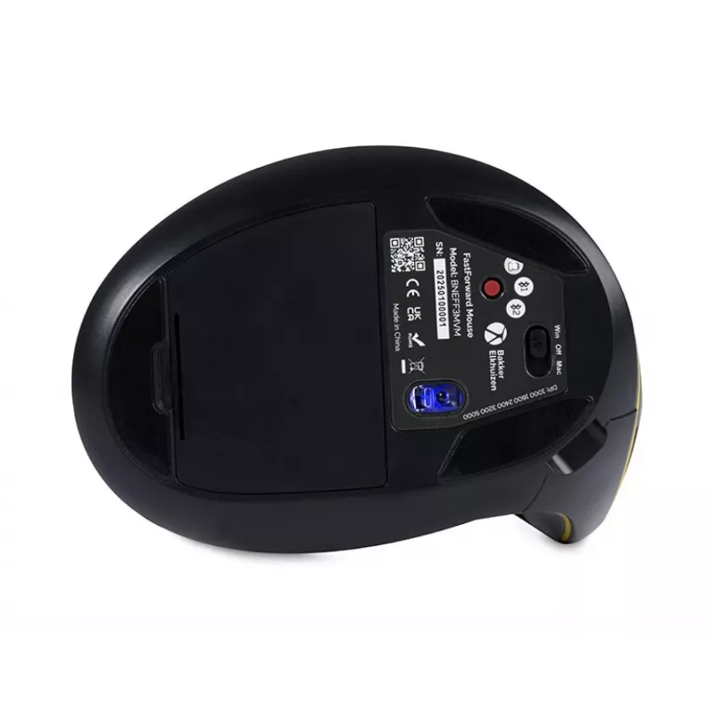 BakkerElkhuizen FastForward pelė, dešinei rankai, vertikalus dizainas, optinė, RF belaidė + Bluetooth + USB Type-C, 500 DPI, pilka