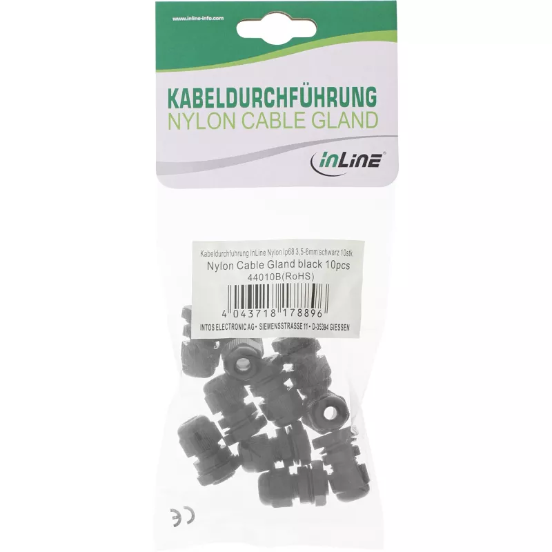 InLine kabelio riebokšlis nailoninis IP68 3,5–6 mm juodas 10 vnt., neoprenas, nailonas, juoda, 43 g, 80 mm, 120 mm, 25 mm