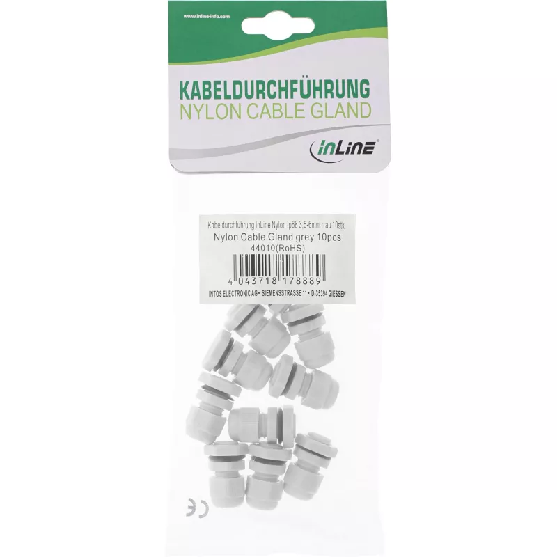 InLine kabelio sandariklis, nailonas, IP68, 3,5–6 mm, pilkas, 10 vnt., nailonas, pilka, 43 g, 80 mm, 120 mm, 25 mm