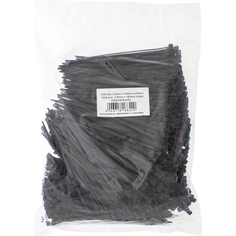 kabelis Ties InLine 140 mm ilgis 3.6 mm plotis Nailonas juoda, pakuotė 1000 vnt.