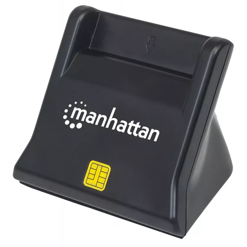 Manhattan USB-A išmaniųjų / SIM kortelių skaitytuvas, 480 Mbps (USB 2.0), stalinis vertikalus, trinties tipo suderinamas, didelės spartos USB, laidas 86 cm, juodas, trejų metų garantija