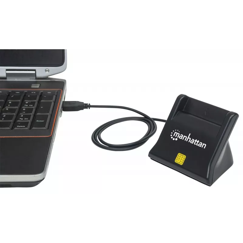 Manhattan USB-A išmaniųjų / SIM kortelių skaitytuvas, 480 Mbps (USB 2.0), stalinis vertikalus, trinties tipo suderinamas, didelės spartos USB, laidas 86 cm, juodas, trejų metų garantija