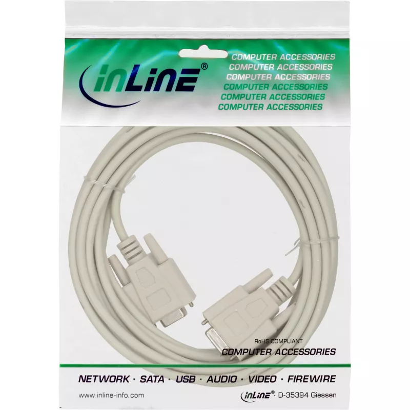 InLine nulinio modemo laidas DB9 moteriška / moteriška, lietas, 2m