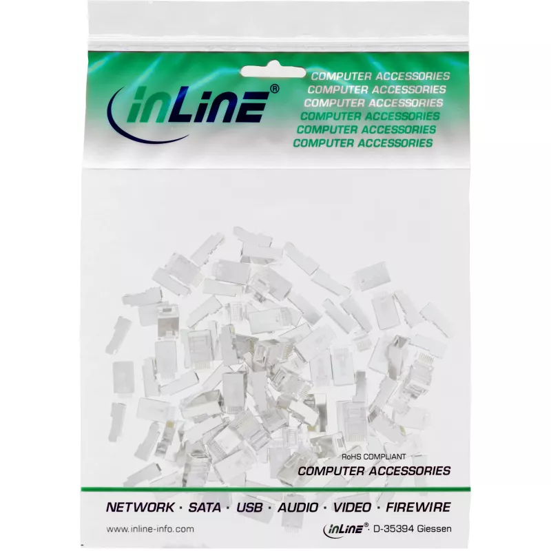 Jungtis 8P8C RJ45 vyriška ekranuota apvaliems kabeliams, InLine, 10 vnt. pakuotė, sidabrinė