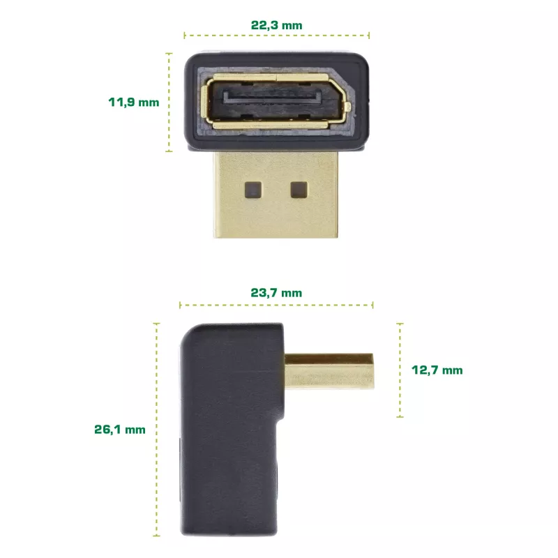 InLine DisplayPort adapteris, DisplayPort kištukas / DisplayPort lizdas, kampu į viršų