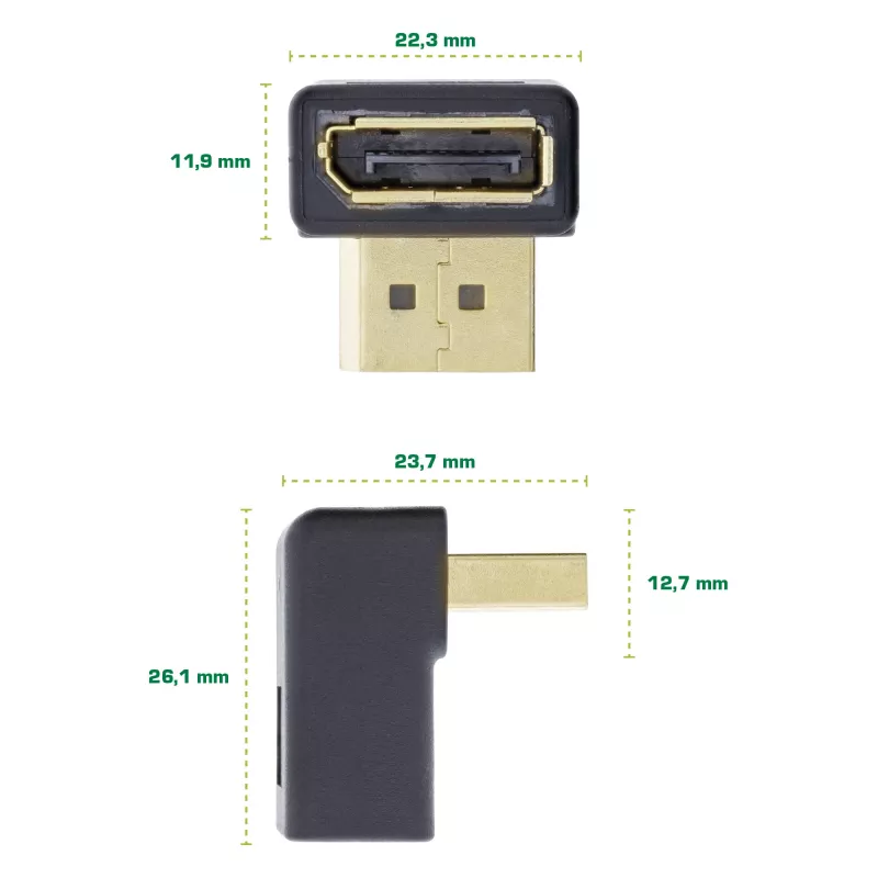 InLine DisplayPort adapteris, DisplayPort kištukas / lizdas, į apačią nukreiptas