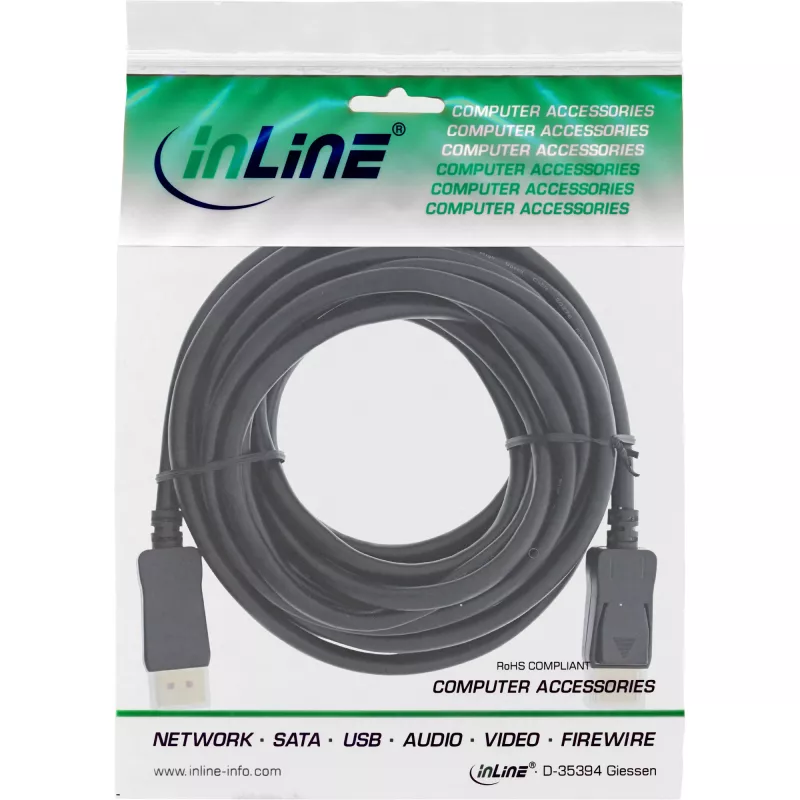 Aktyvus DisplayPort 1.4 laidas InLine 17207P 8K4K juodas auksinis 7,5 m