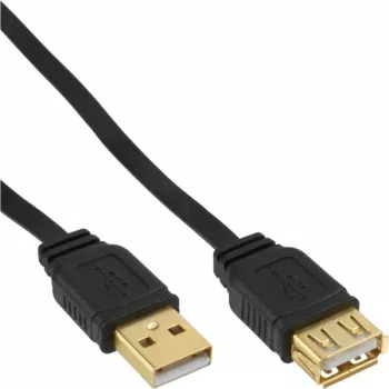 InLine USB 2.0 plokščias kabelis Type A kištukas / lizdas auksuoti kontaktai juodas 5 m