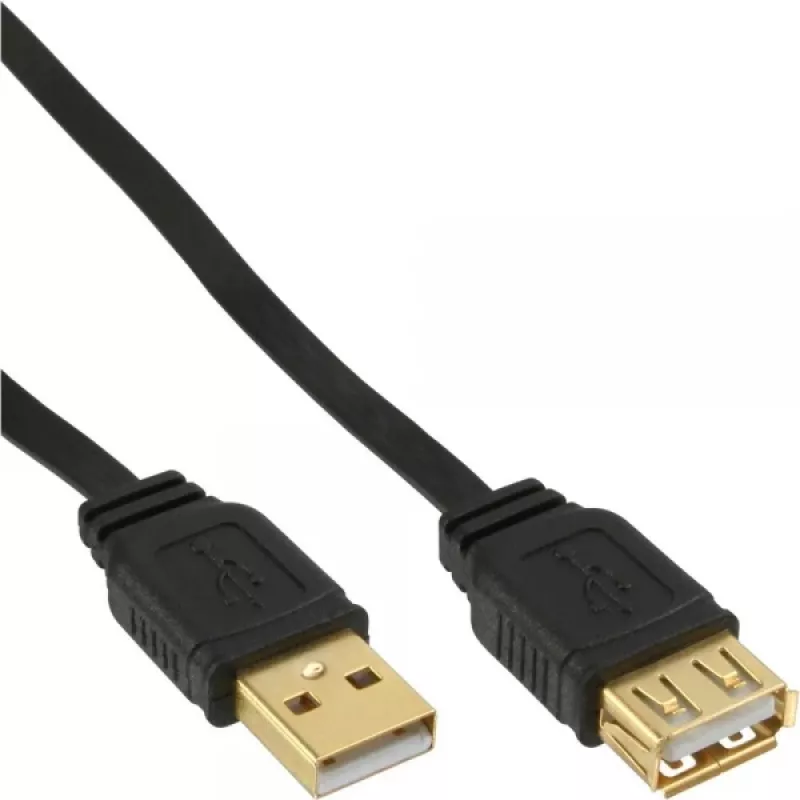 InLine USB 2.0 plokščias kabelis Type A kištukas / lizdas auksuoti kontaktai juodas 5 m
