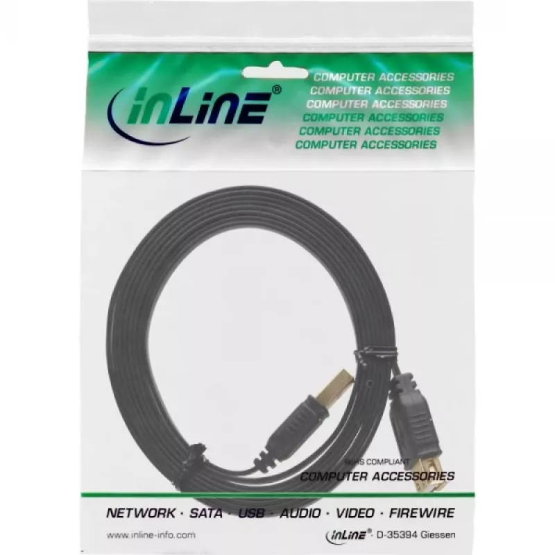 InLine USB 2.0 plokščias kabelis Type A kištukas / lizdas auksuoti kontaktai juodas 5 m