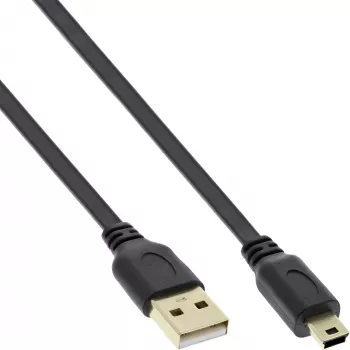 InLine USB 2.0 plokščiasis kabelis USB Type A kištukas / Mini-B kištukas 5 kontaktų juodas/auksinis 0,5 m