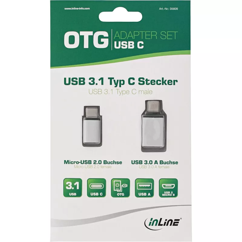 USB-C adapterių rinkinys InLine 35809 USB-C V su Micro-USB V ir USB3.0 A V