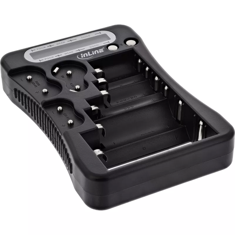 Baterijų testeris InLine 01285 su LCD ekranu apvalioms ir saginėms baterijoms