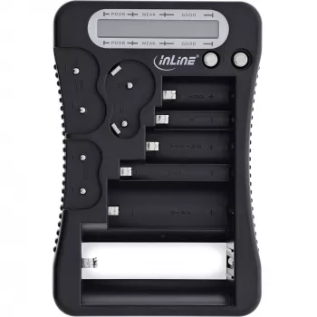 Baterijų testeris InLine 01285 su LCD ekranu apvalioms ir saginėms baterijoms