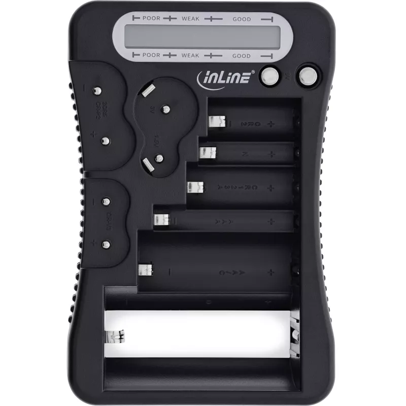 Baterijų testeris InLine 01285 su LCD ekranu apvalioms ir saginėms baterijoms