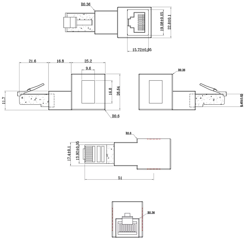 InLine pataisos laido adapteris Cat.6A, RJ45 kištukas / lizdas, kampinis 90° į viršų