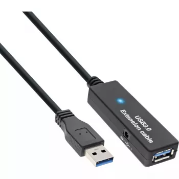 InLine USB3.2 Gen.1 aktyvus kartotuvo kabelis Type A kištukas / lizdas, juodas, 15 m
