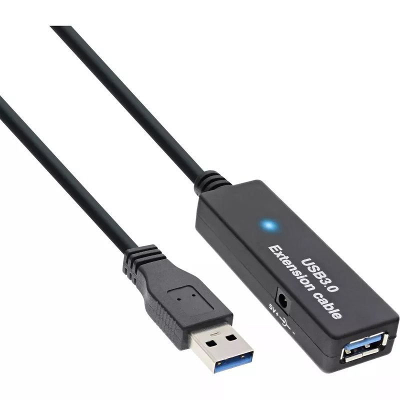 InLine USB3.2 Gen.1 aktyvus kartotuvo kabelis Type A kištukas / lizdas, juodas, 15 m