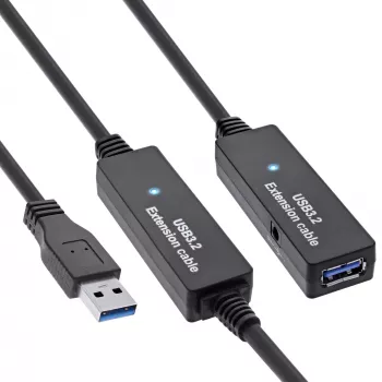 InLine USB3.2 Gen.1 aktyvus retransliatoriaus kabelis A tipo kištukas / lizdas, juodas, 10 m
