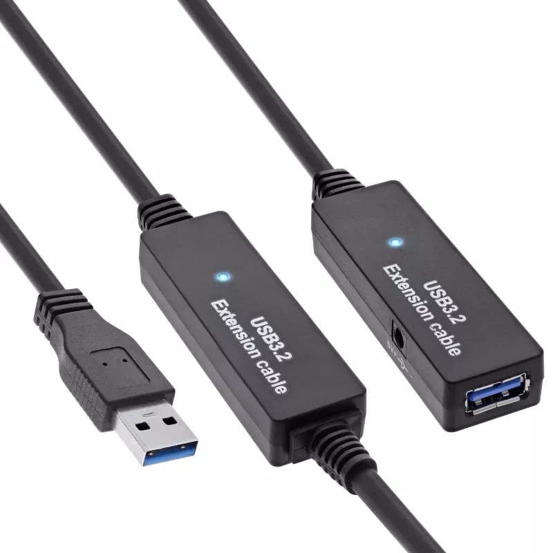 InLine USB3.2 Gen.1 aktyvus retransliatoriaus kabelis A tipo kištukas / lizdas, juodas, 10 m