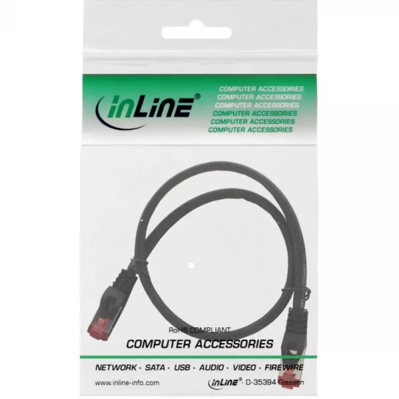 “InLine” komutacinis kabelis S/FTP PiMF Cat.6 250MHz varis be halogenų juodas 0,5 m