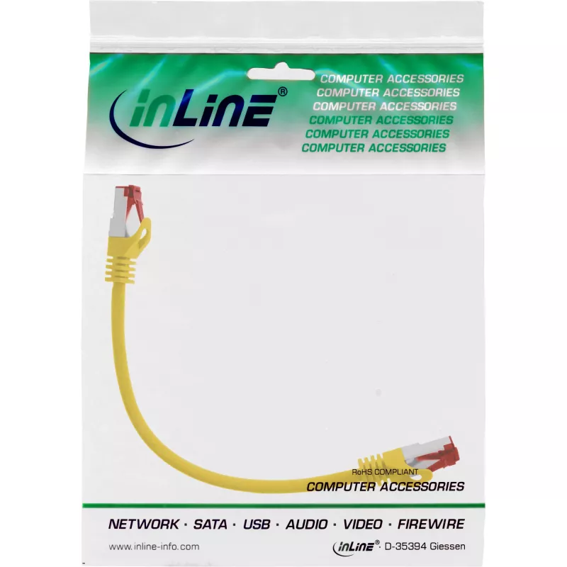 InLine komutacinis kabelis S/FTP PiMF Cat.6 250MHz copper halogen free Geltona 0.3m