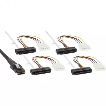 InLine SAS laidas, Mini SAS SFF-8087/4x SAS SFF-8482+maitinimas, SAS HDD prie valdiklio 0,75 m