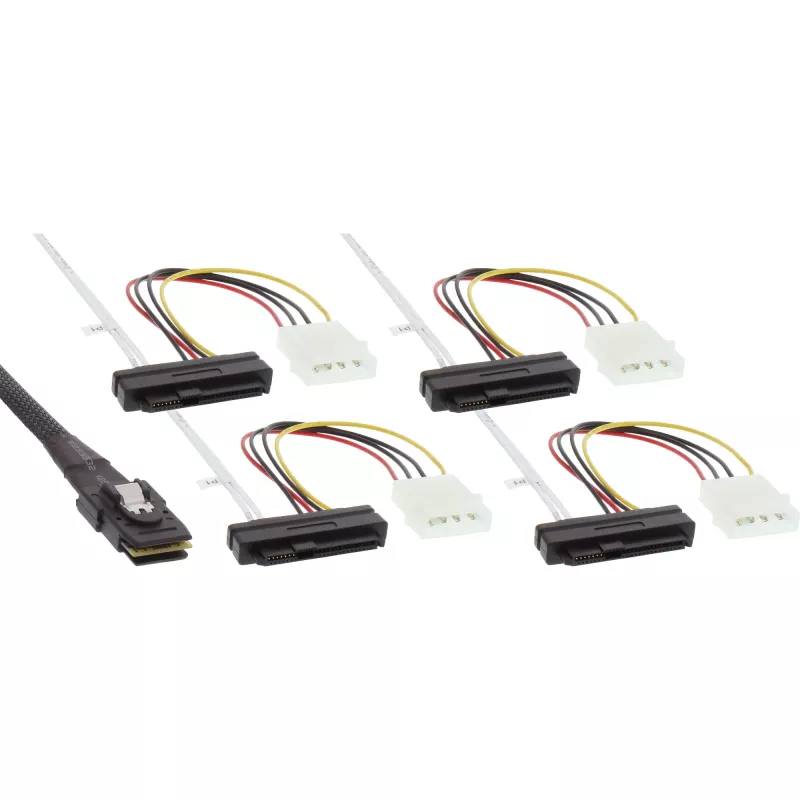 InLine SAS laidas, Mini SAS SFF-8087/4x SAS SFF-8482+maitinimas, SAS HDD prie valdiklio 0,75 m