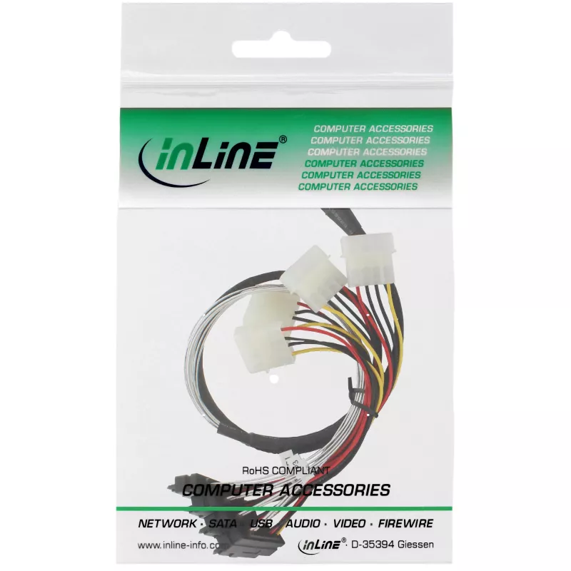 InLine SAS laidas, Mini SAS SFF-8087/4x SAS SFF-8482+maitinimas, SAS HDD prie valdiklio 0,75 m